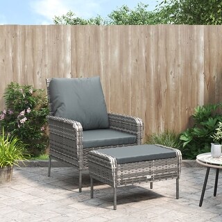 Patio Chair with Footstool Gray Poly Rattan - Bed Bath & Beyond - 38283313
