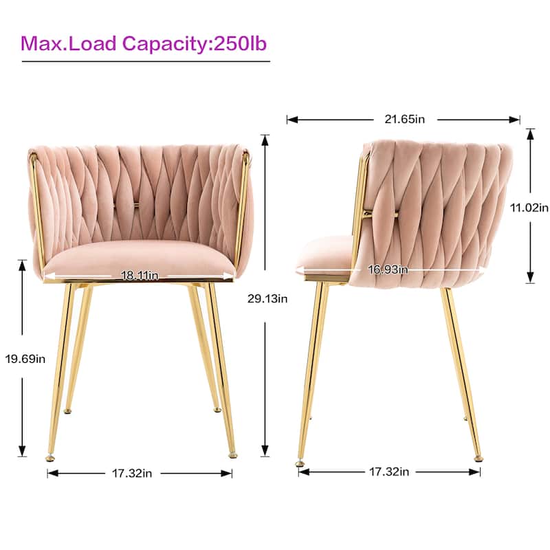 HOMEFUN Velvet Upholstered Tufted Side Dining Chair With Golden Legs（set of 2）