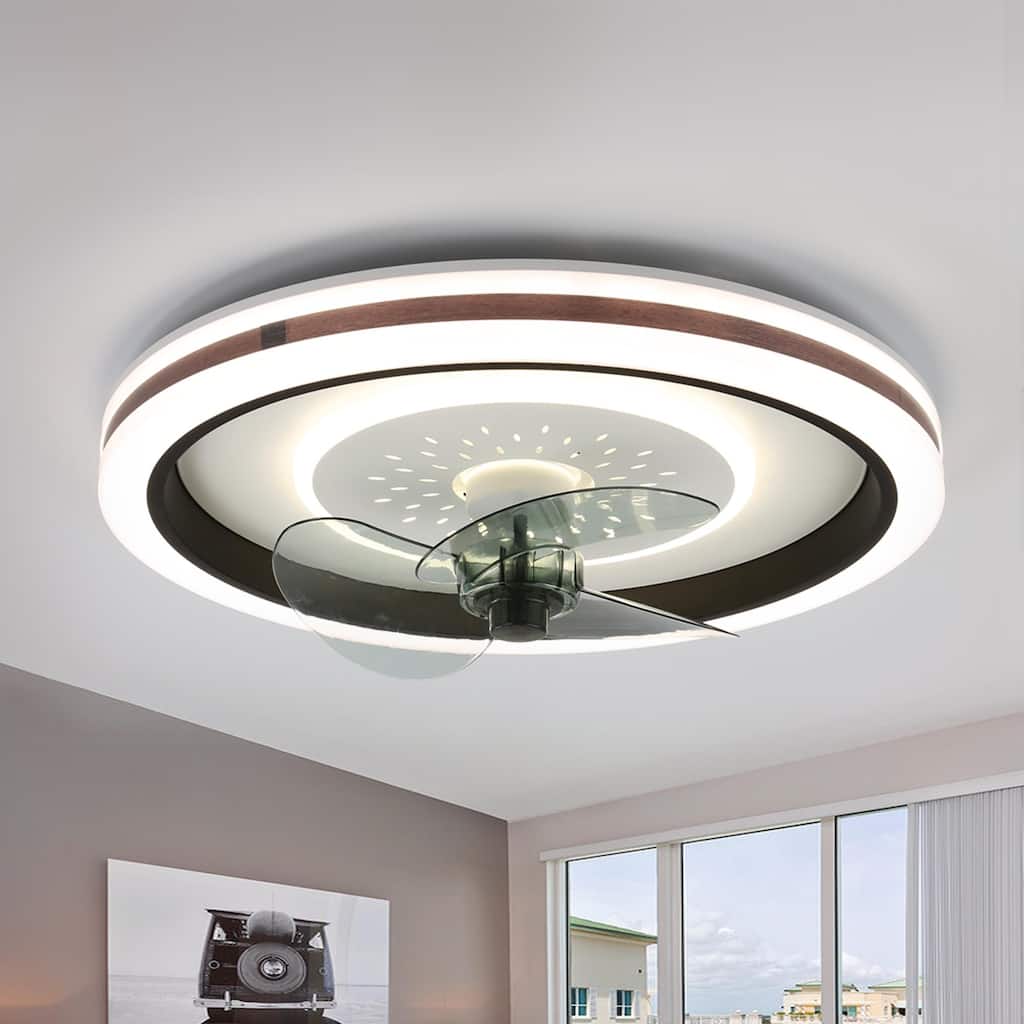 Cusp Barn 19-inch Modern Low Profile Smart Ceiling Fan with Lights and APP Remote Control Flush Mount Dimmable LED Ceiling Light