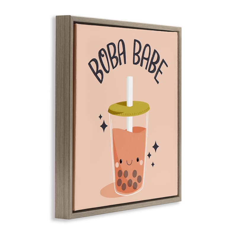 Stupell Boba Babe Bubble Tea Framed Floater Canvas Wall Art Design By Sarah Hickman