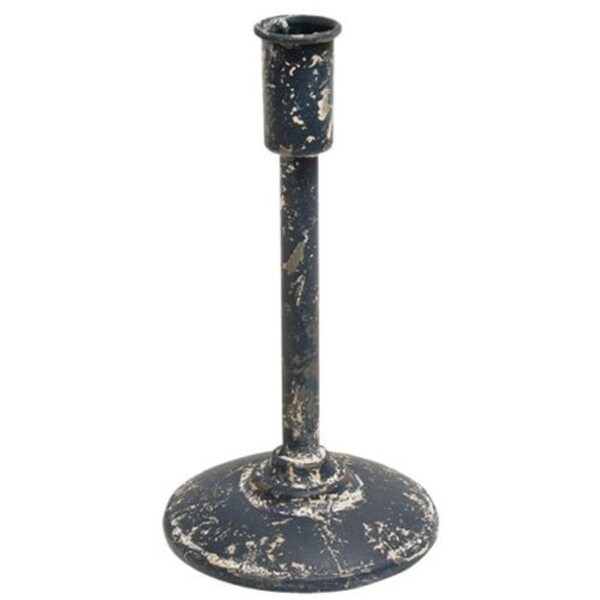 Distressed Black Candle Holder 9"