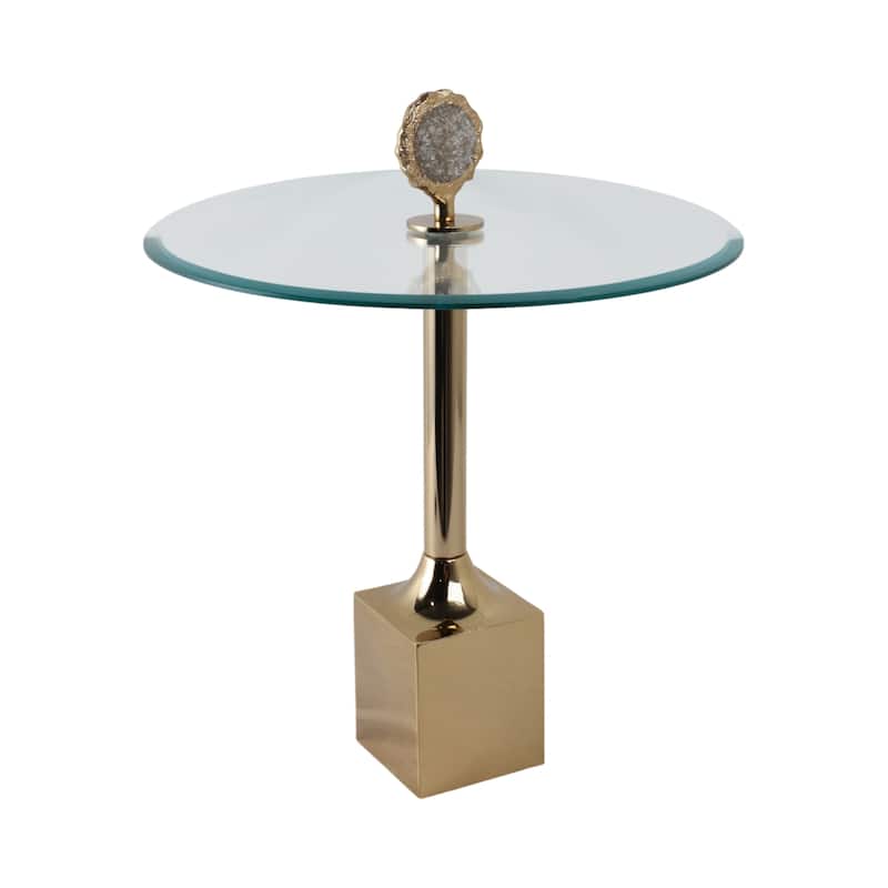 Glass Top Accent Side Table with Sculptural Base Round Modern Design - 20" x 20" x 23"
