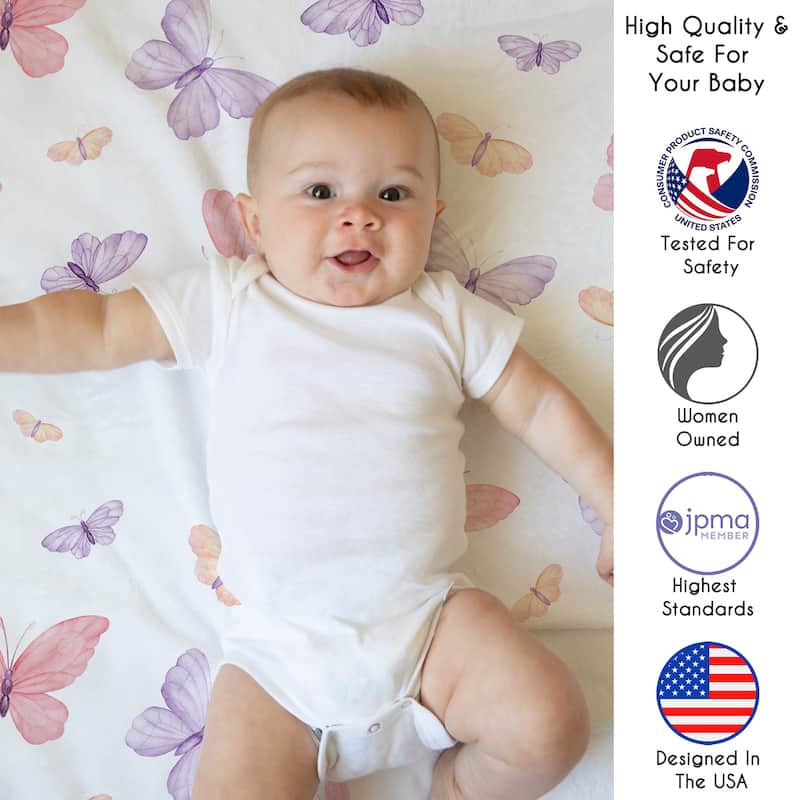 Sweet Jojo Designs Pink and Purple Shabby Chic Butterfly Girl Baby Tummy Time Playmat - Colorful Butterflies Pastel Watercolor
