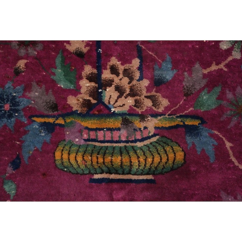Hand Knotted Oriental 100% Wool Carpet Traditional Floral Pink Art Deco Nichols Area Rug - 11' 4'' X 8' 10''