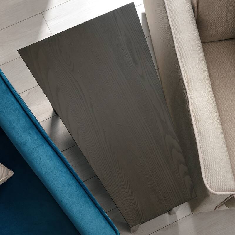 Teegan Solid Wood Recliner Wedge End Side Table with Shelf