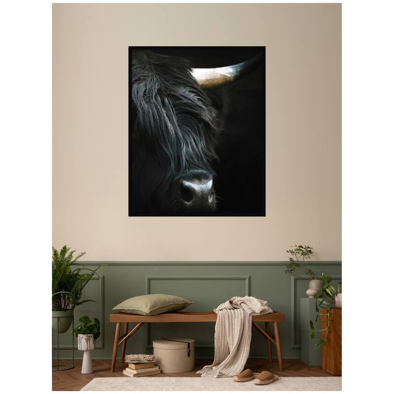 Kate and Laurel Minimalist Black Highland Cow Close by Michael Schauer Framed Wall Art Print