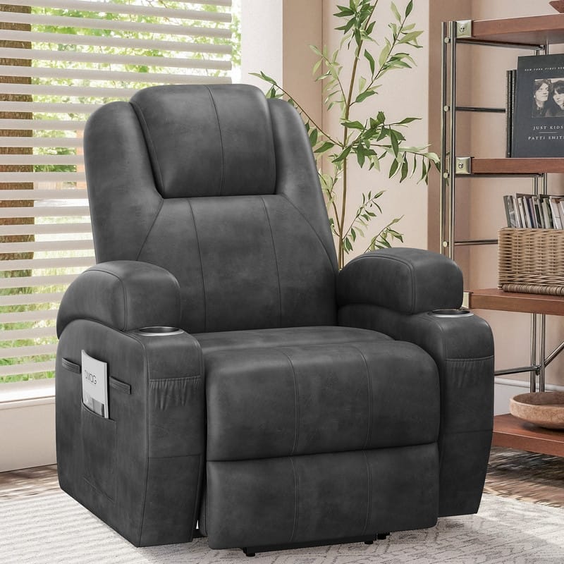 LACOO Power Lift Recliner PU Leather Reclining Chair with Massage - Black
