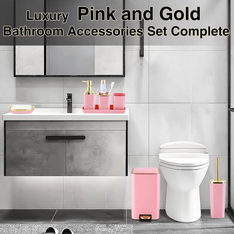 8-piece bathroom set with stainless steel trash can, toilet brush, toothbrush set, soap dispenser