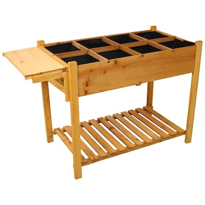 Country Rustic Style Garden Bed with Foldable Side Table and Storage Shelf, for Herb Vegetables Flowers Outdoor Gardening