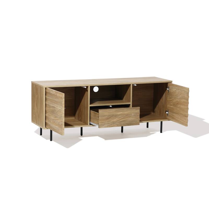 Mid-Century Modern Wave 2-Door 1-Drawer TV Console with Metal Legs - 21.7" H x 55.1" W x 15.7" D