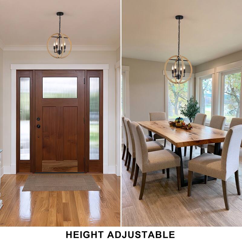 4-Light Beige Brown Hemp Rope Globe Chandelier - Beige Brown