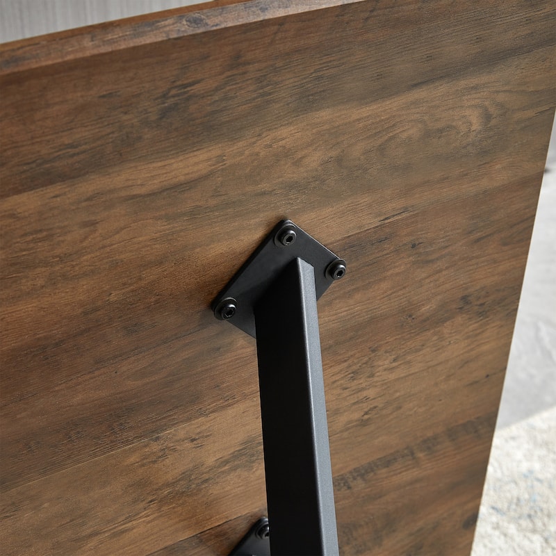 Modern Minimalist Style Dining Table,MDF wooden Top Black Metal Shelf Legs - Walnut+black