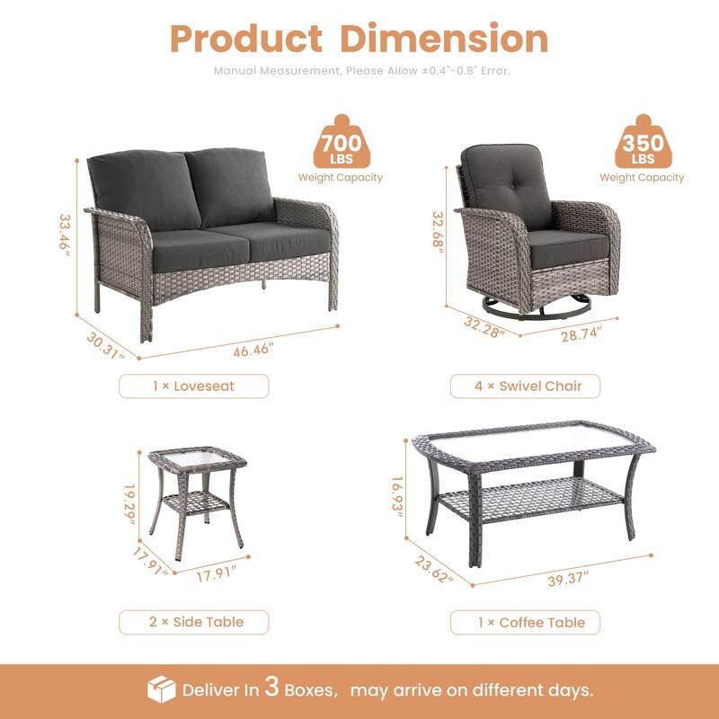 HOOOWOOO 8-piece Wicker Rattan Outdoor Furniture Patio Swivel Chair Set