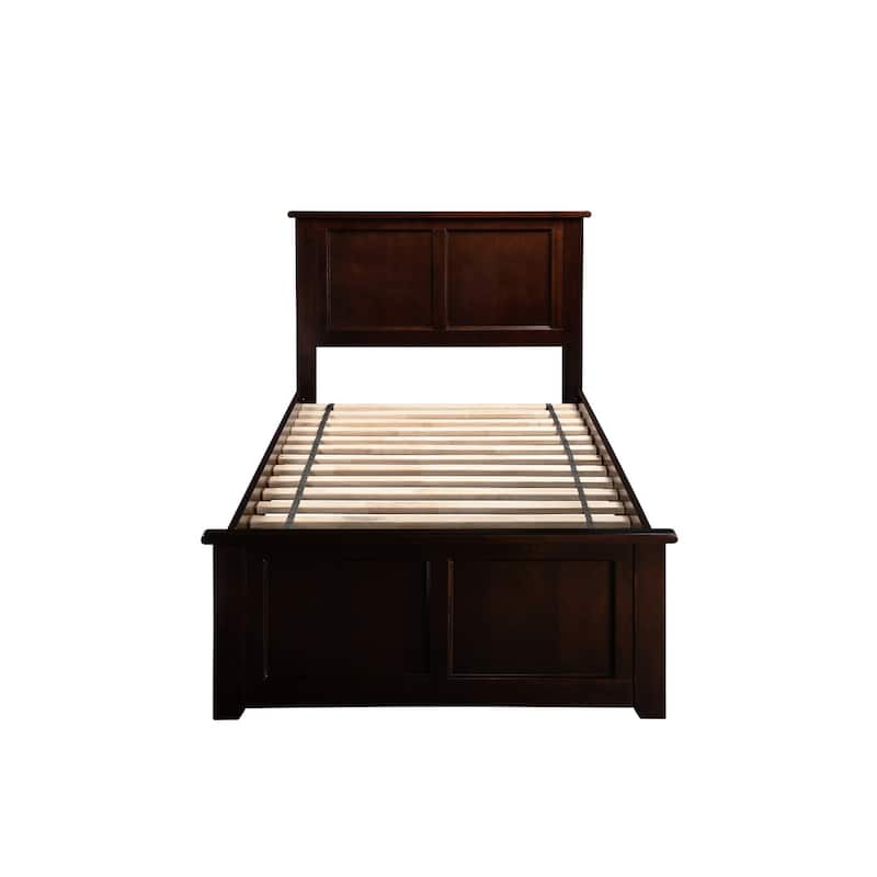 Full Platform Bed with Trundle - Twin Size Bed Frame - Modern Urban Style - Walnut Espresso Finish