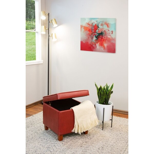 Porch & Den Bittern Tufted Square Dark Red Leatherette Storage Ottoman