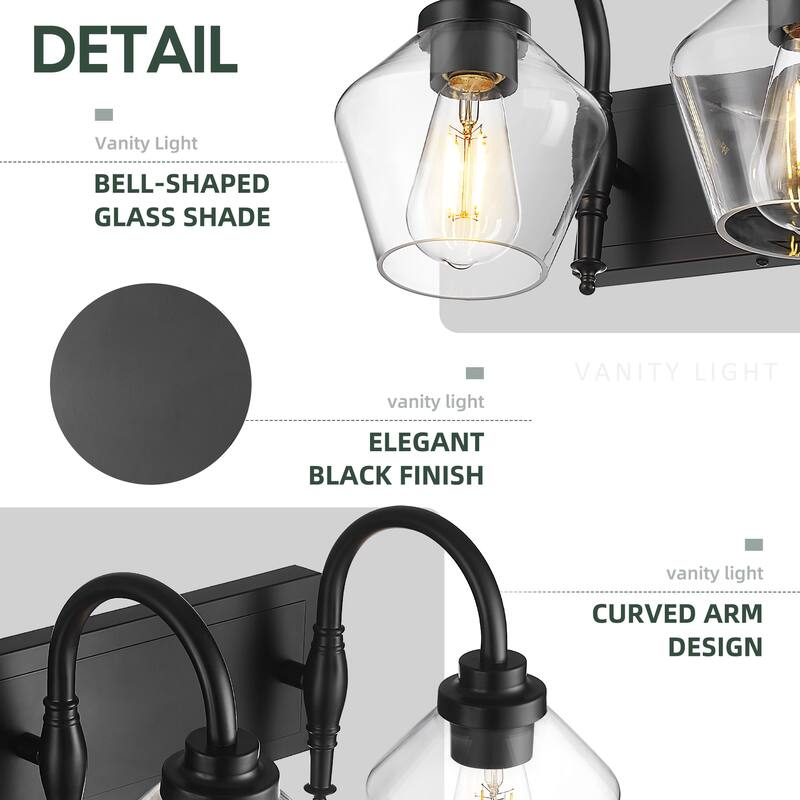 Modern 3/4-Light Bathroom Vanity Light in Black/Gold Finish