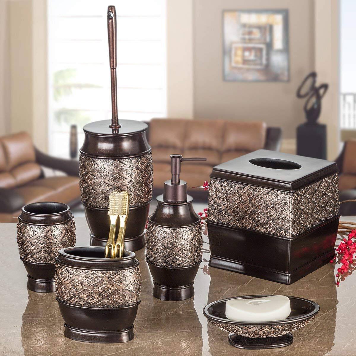 Creative Scents Dublin Brown Bathroom Accessories Set 6Piece On