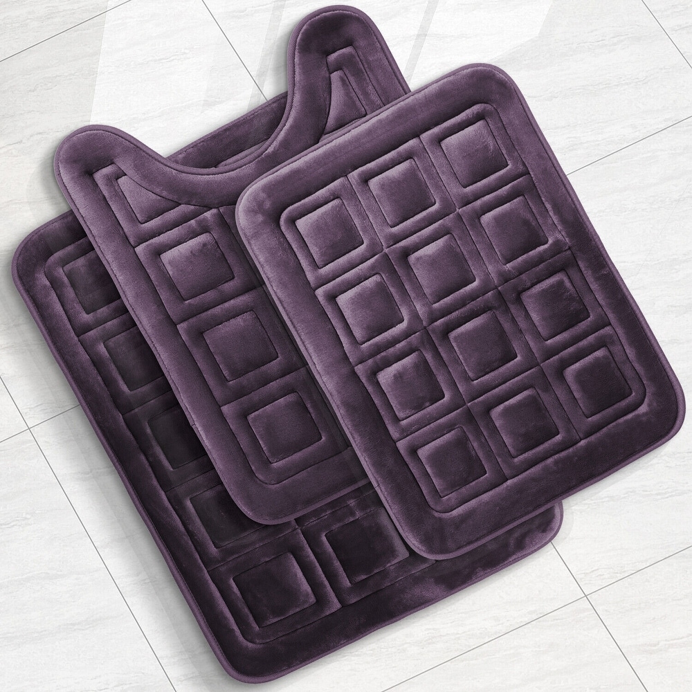 BEIGE 3-Piece Rock Memory Foam Bathroom Mat Set – SuzieAndersonHousewares