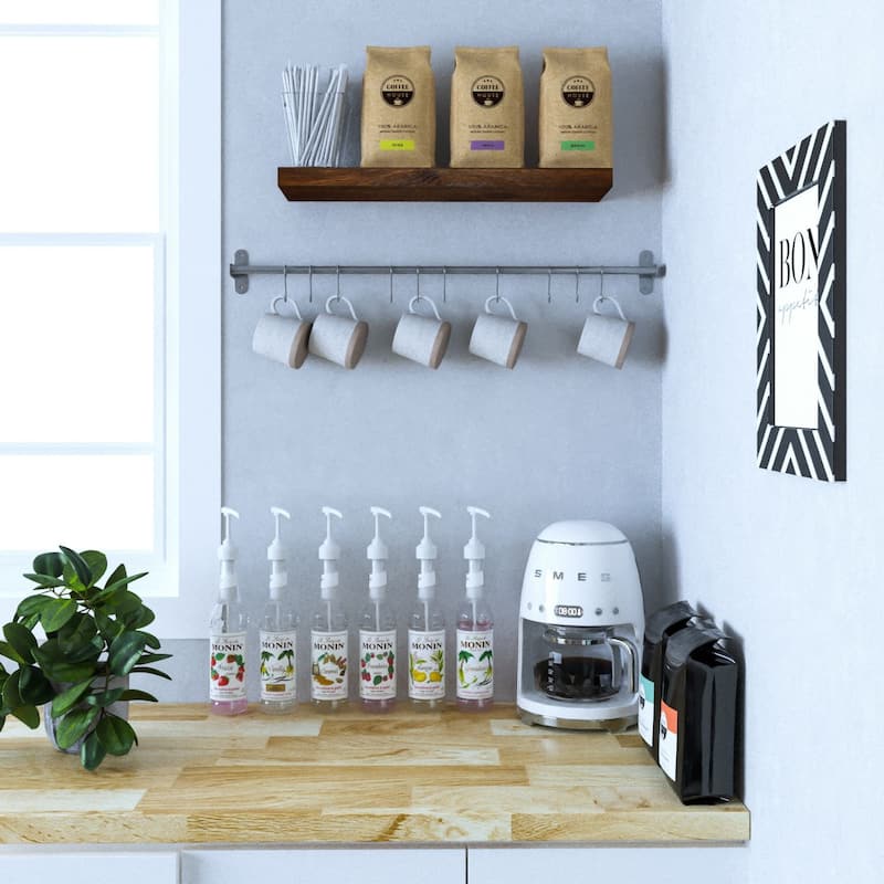 Wallniture Lyon Steel 31.5'' Pot Rack with 10 Hooks, Utensil Holder, Silver