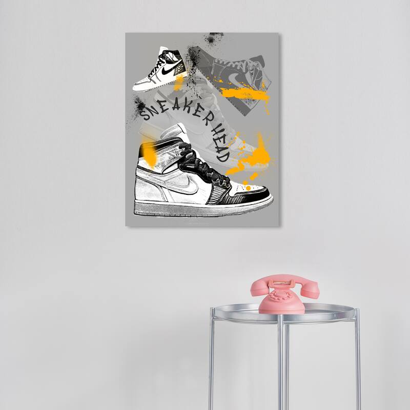 Wynwood Studio Fashion and Glam Sneakerhead Gray and Dark Yellow Modern & Contemporary Wall Art Canvas Print - 20 x 16