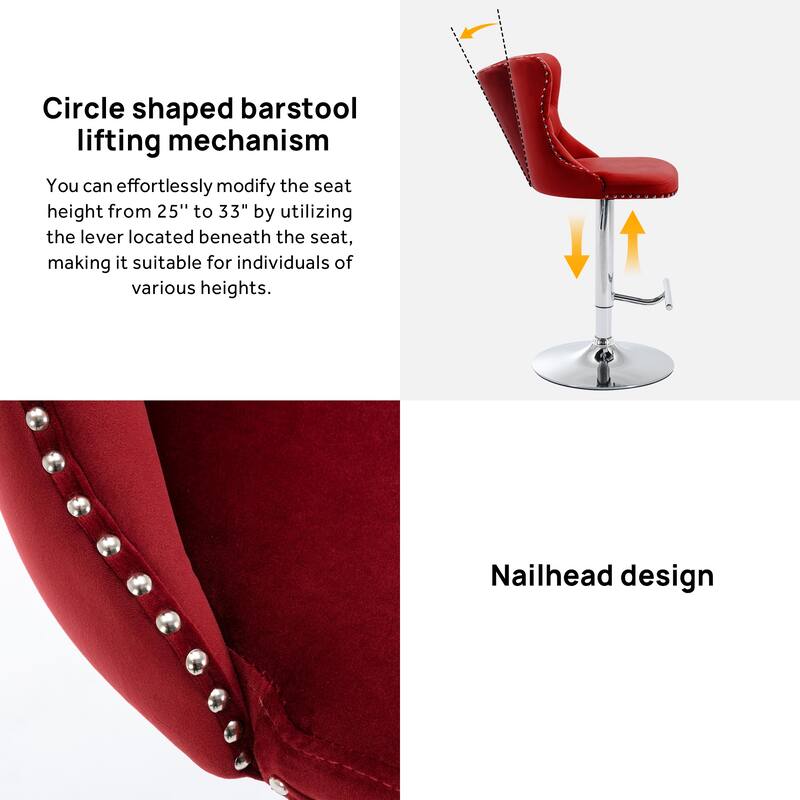 Velvet Adjustable Swivel Counter Height Barstools Set of 6