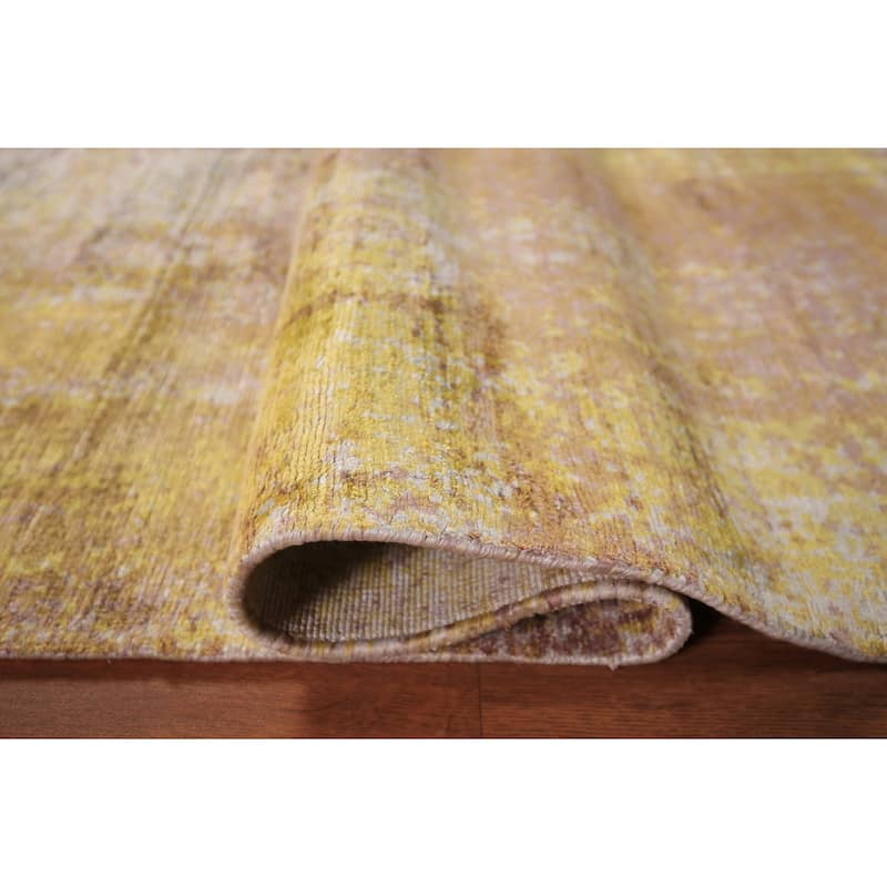 Contemporary Indian Area Rug Handmade Abstract Yellow Wool Carpet - 5'0" x 7'11"