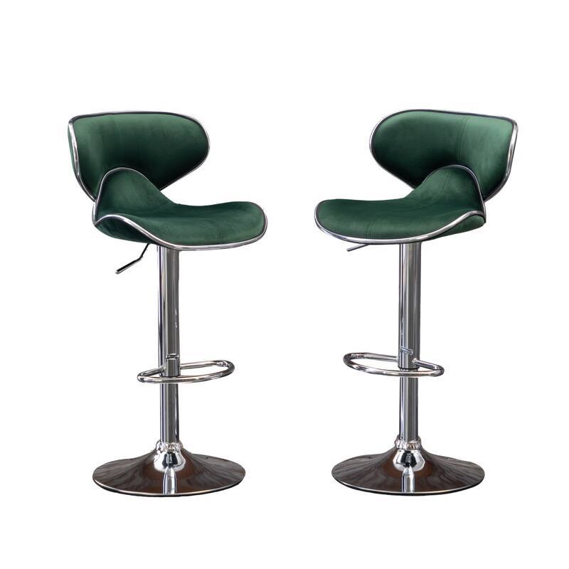 Velvet Swivel Barstool Bistro Counter Chair Dining Chair 2 Set, Green
