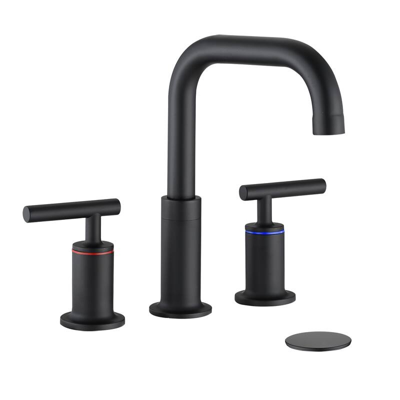 PROOX 8 in.Widespread Lavatory 2 Handles Bathroom Faucet with Drain Assembly - Matte Black
