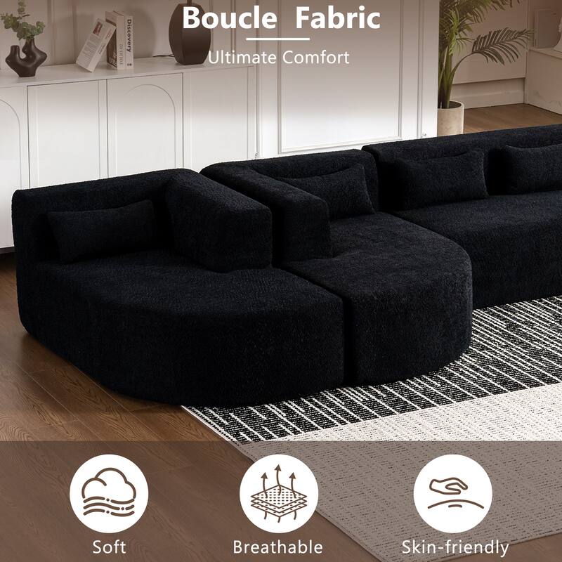 Upholstered Modular Sofa with 2 Curved Chaise Lounges and 5 Back Pillows, Free-Combination Sofa Couch for Living Room