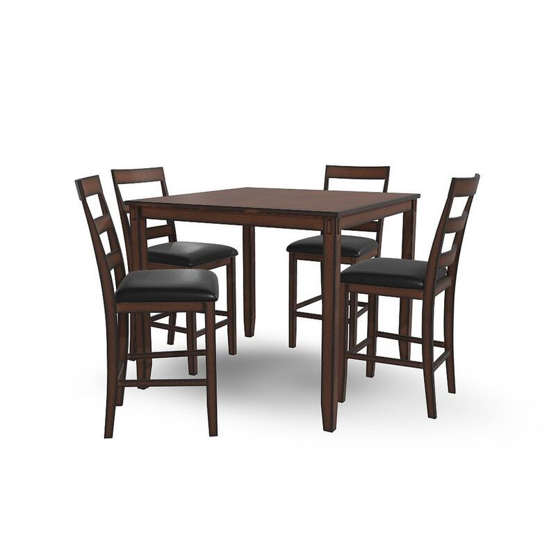 Covvi 5pc Counter Height Dining Table Set, Ladder Chairs, Brown Wood