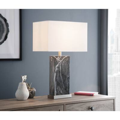 Lumisource Cory Table Lamp in White Marble and Steel with White - 9"Lx15.25"Wx24"H