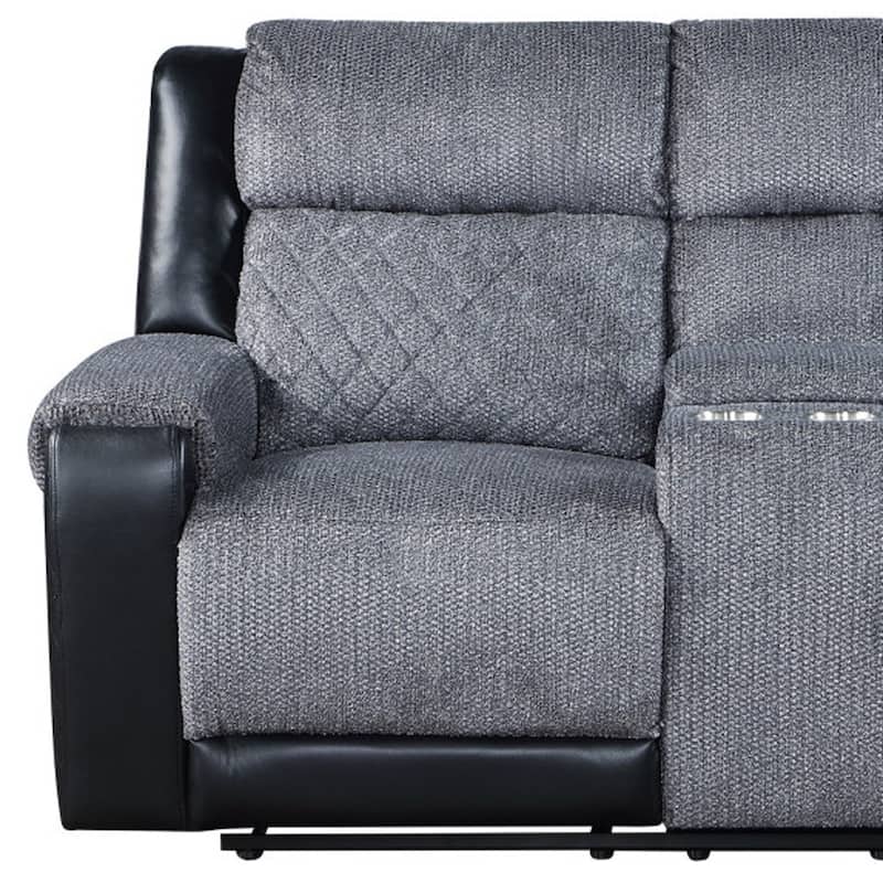 HomeRoots 76" Gray and Black Faux Leather and Microfiber Manual Reclining Loveseat With Storage - 75.75' X '40' X '39.5