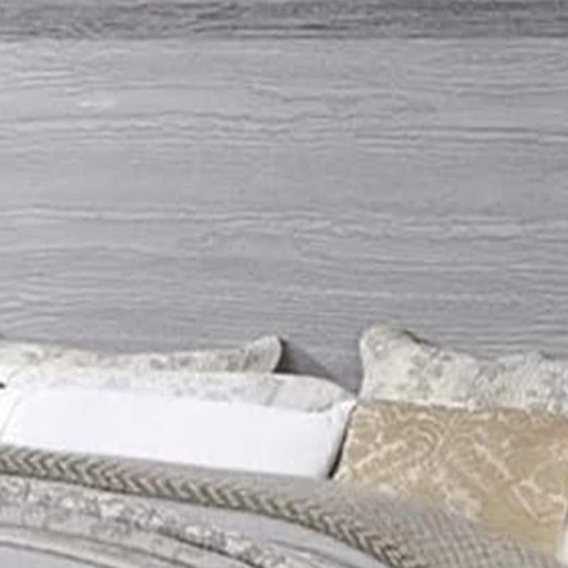 Reno Queen Bed with LED Headboard and Metal Bracket Legs, Gray Wood