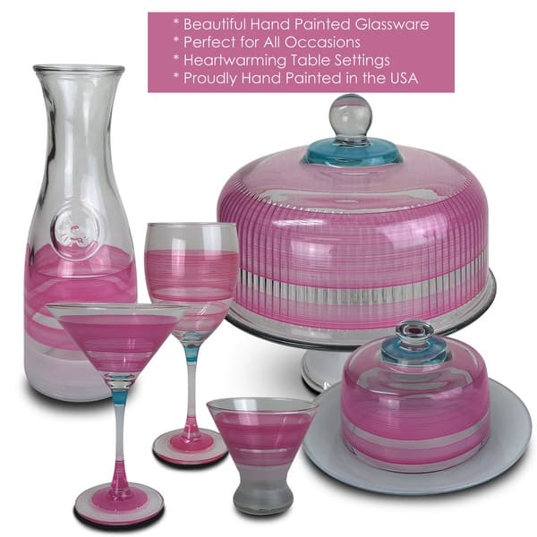 2 Pink Retro Stripe Hand Painted Wine Drinking Glasses - 10.5 Ounces - Bed  Bath & Beyond - 16608202
