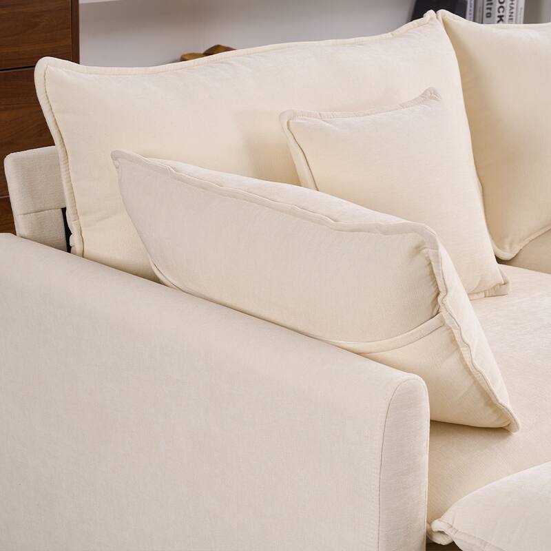 131.89" Chenille U-Shaped Sectional Sofa Bed with Sleeper & Iron Frame Support