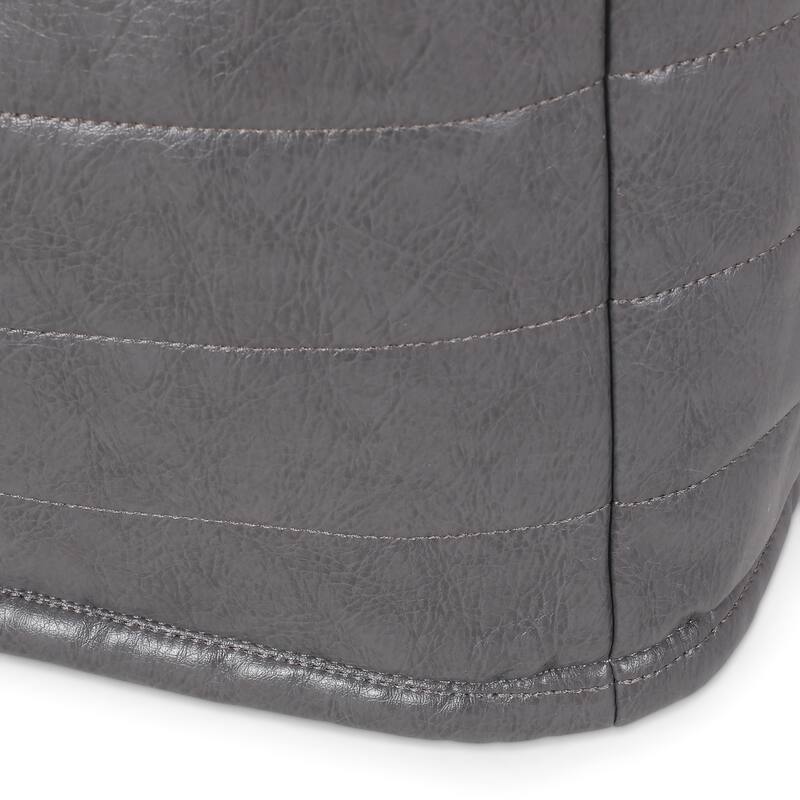 Baddow Contemporary Faux Leather Channel Stitch Pouf by Christopher Knight Home
