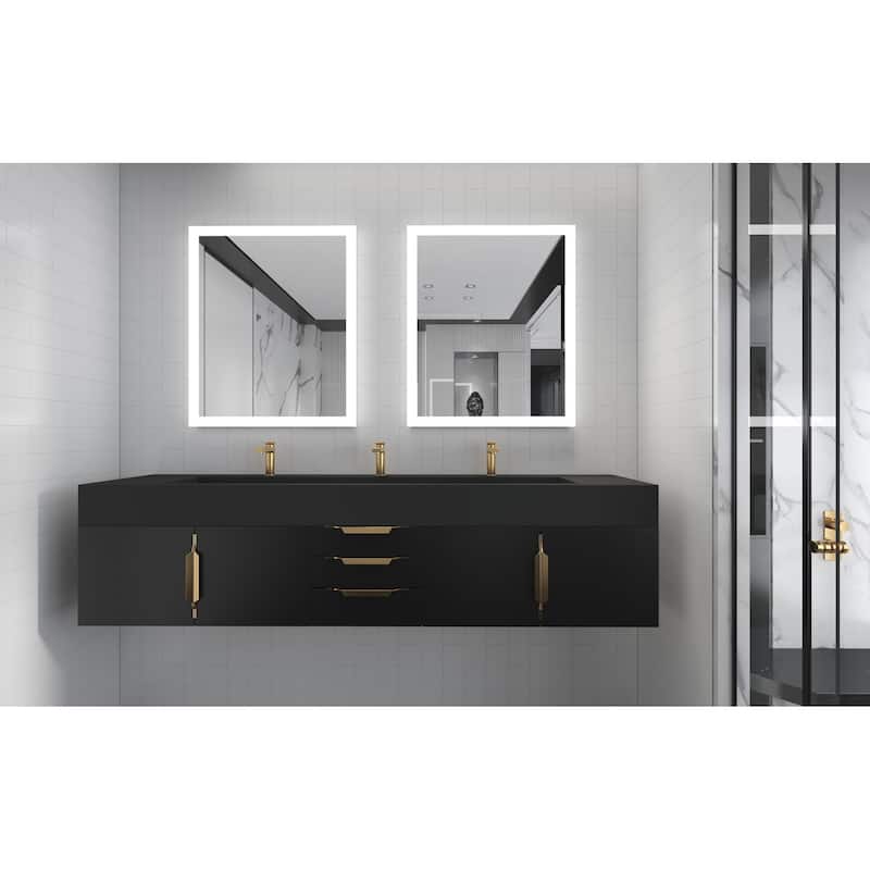 Nile 84-Inch Wall Mounted Bathroom Vanity Set w/ Black Top