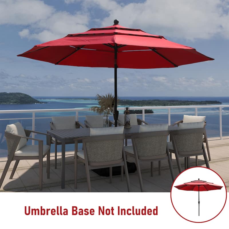 Clihome 10FT 3-Tiers Vented Round Market Umbrella with Crank Lift