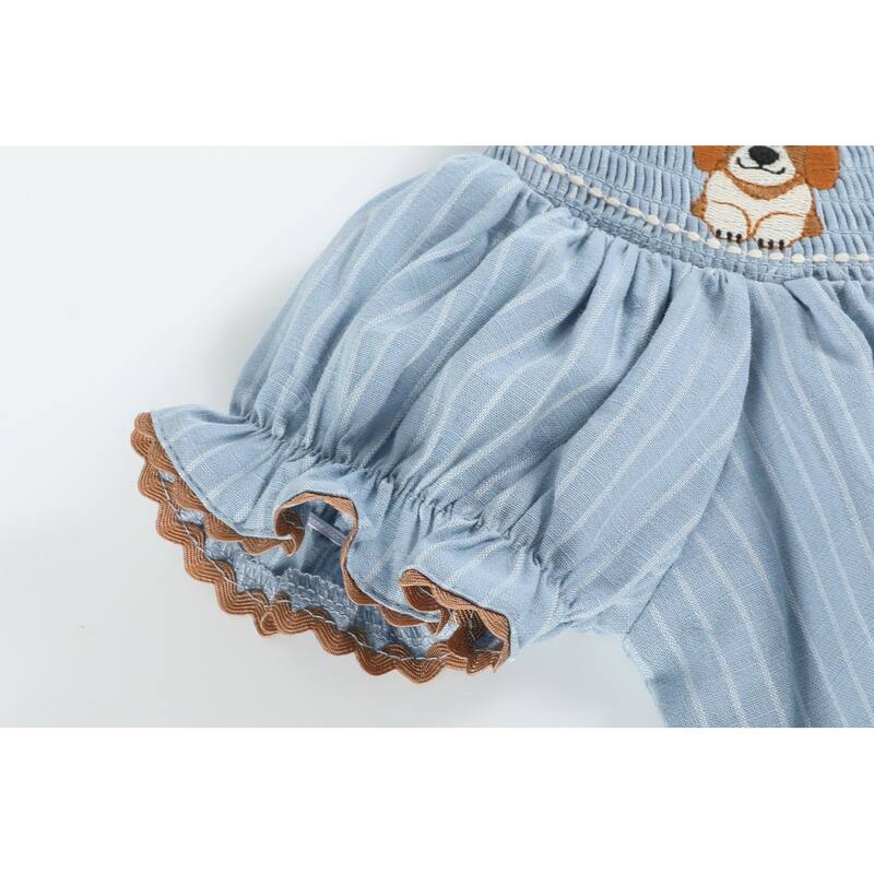 Lil Cactus Light Blue Puppy Smocked Bishop Dress