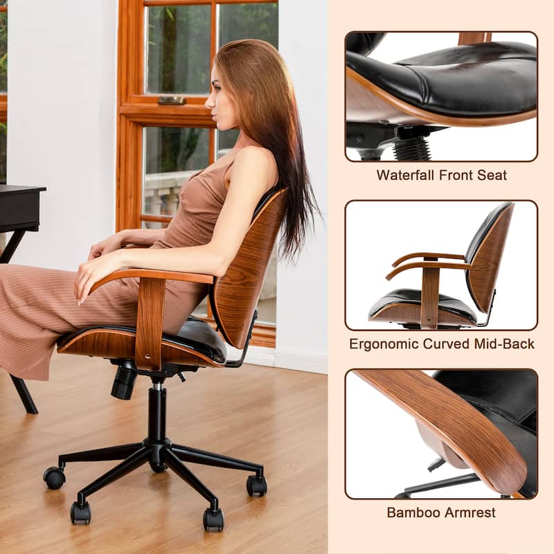 Glitzhome Leatherette Adjustable Swivel Desk Office Chair with Armrest Ergonomic Design