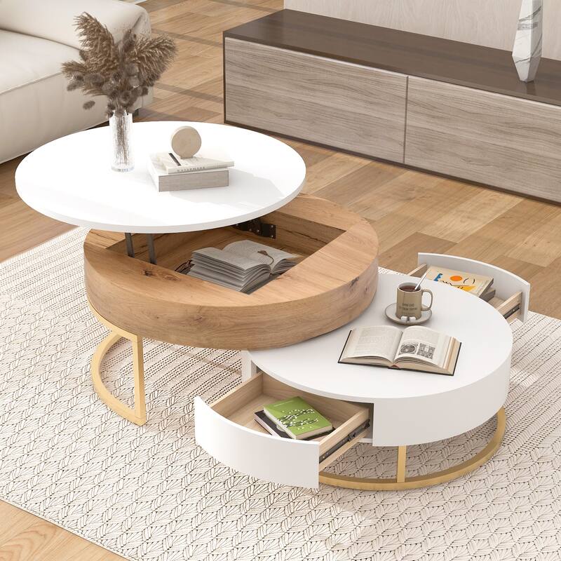 Lift-top Nesting Coffee Tables with 2 Drawers
