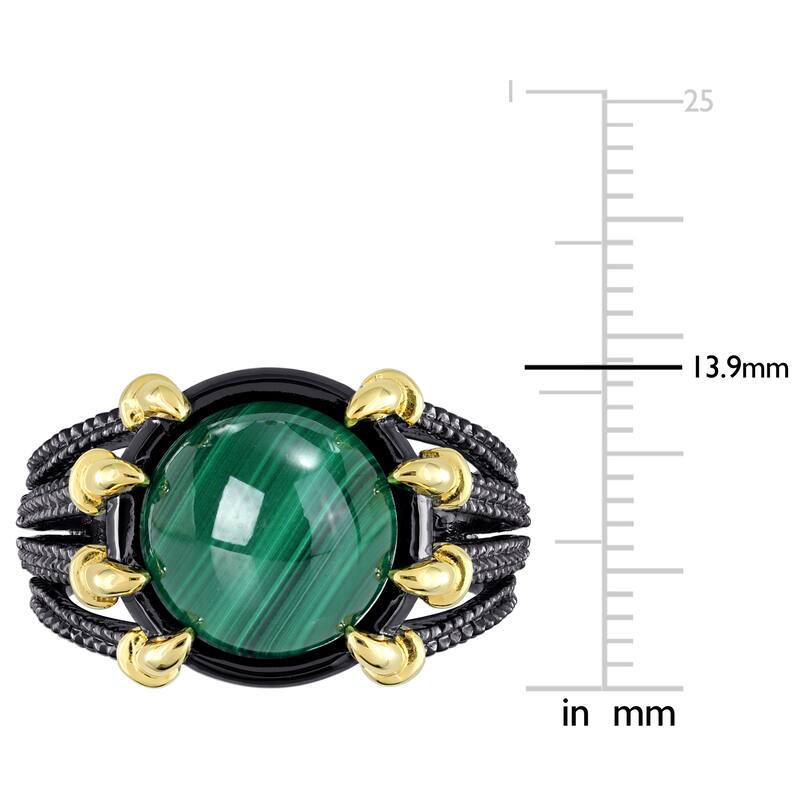 Miadora 6 ct TGW Malachite Roped Split-Shank Cocktail Ring in Yellow and Black Silver