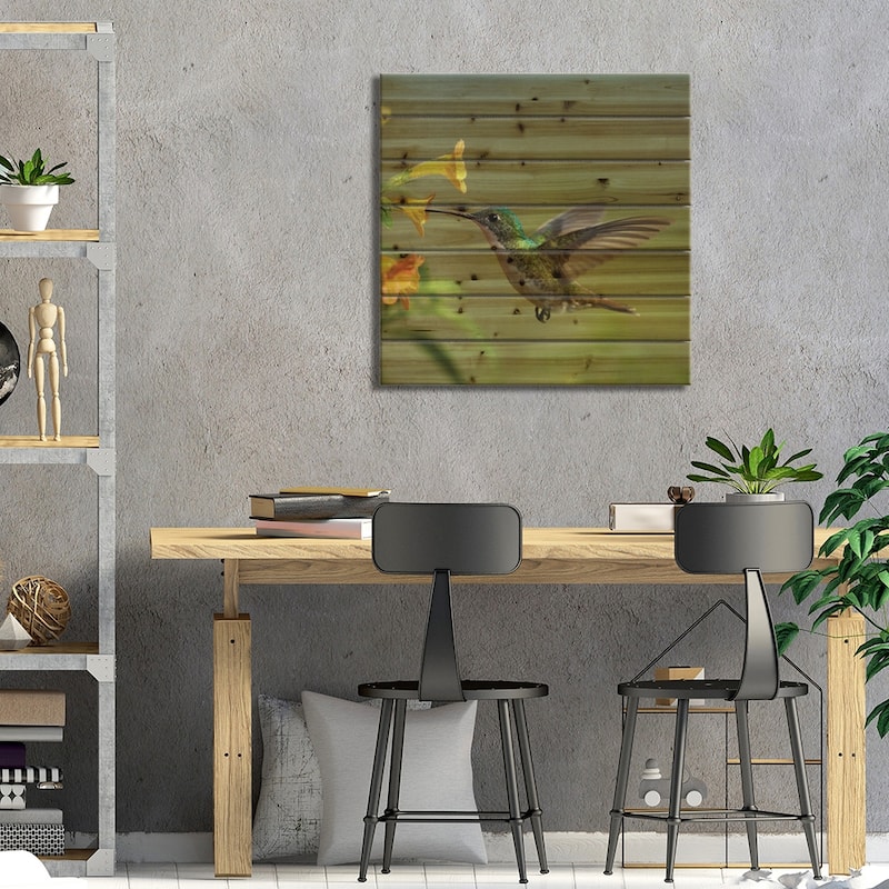 Andean Emerald Hummingbird Feeding On A Yellow Flower, Ecuador - Vertical Print On Wood by Tim Fitzharris - Multi-Color
