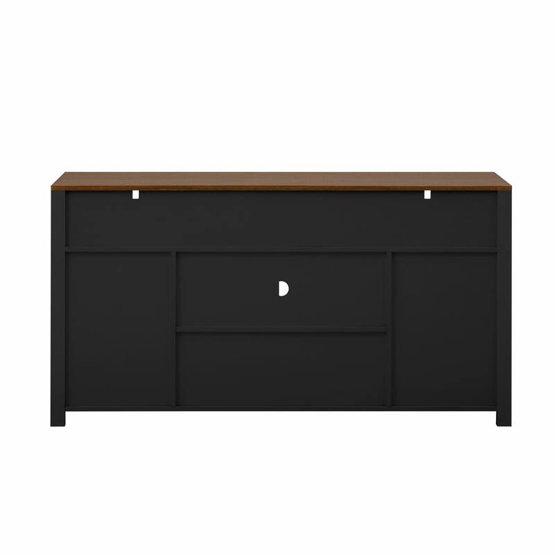 59.3'' Sideboard with Sliding Barn Door and Mesh Panels, Farmhouse Buffet with Open Storage
