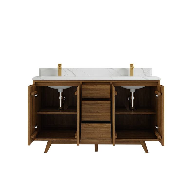 Willow Collections 60 in. W x 22 in. D Madison Teak Double Sink Bathroom Vanity with Countertop