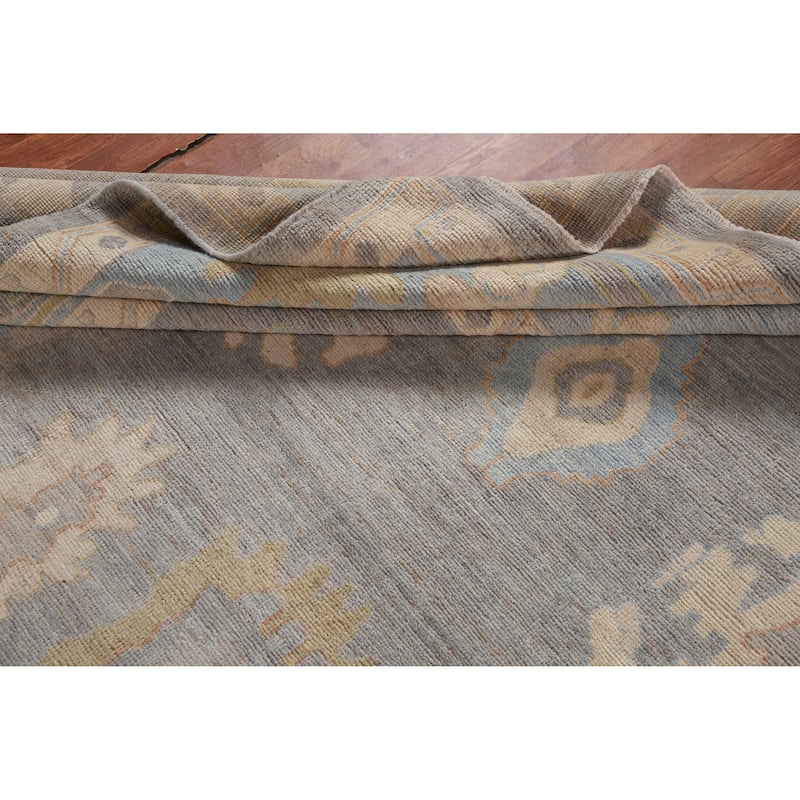 Hand Knotted Oriental 100% Wool Carpet Transitional All-Over Greys & Charcoal Oushak Area Rug - 12' 0'' X 8' 10''