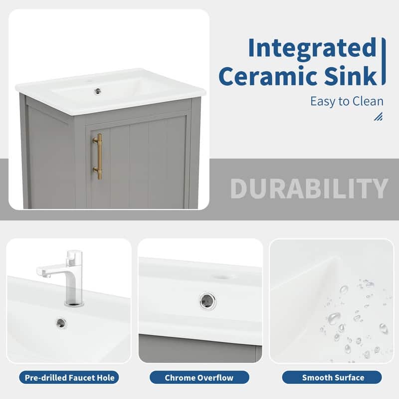 20" Bathroom Vanity with Sink – Soft-Closing Door Cabinet Featuring Storage Rack and Open Shelf‌ - 20"L x 15.5"W x 33.5"H