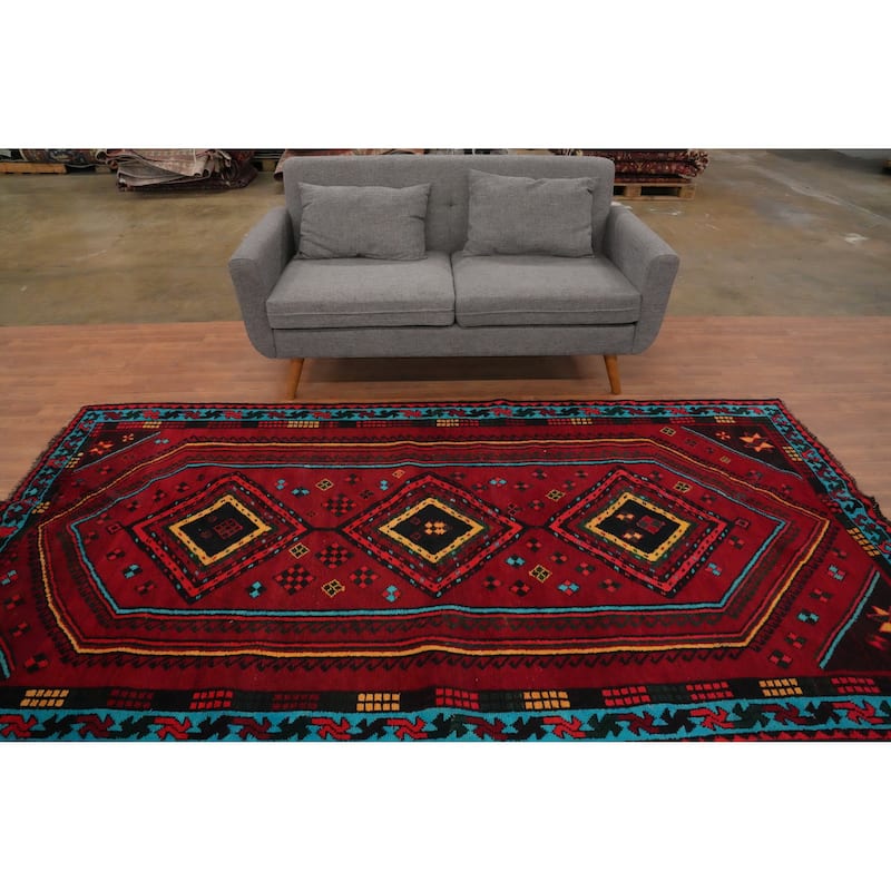 Hand Knotted Oriental 100% Wool Carpet Traditional Tribal Red Shiraz Area Rug - 9' 5'' X 4' 11''