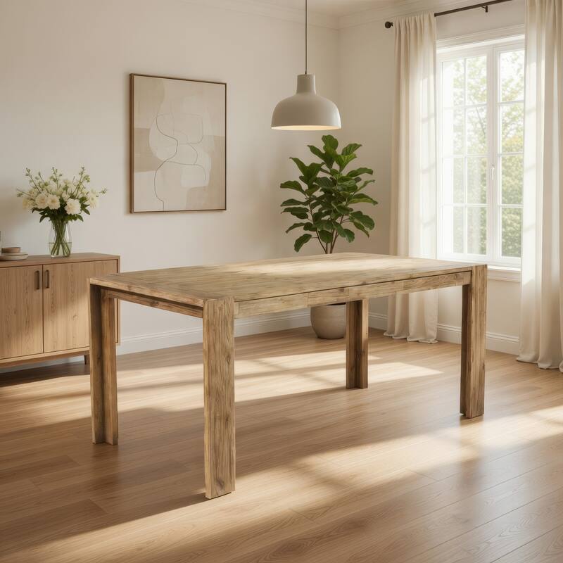 Rectangular Wooden Dining Table with Fixed Top and Block Legs, Brown