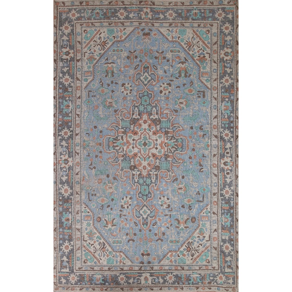 Over-Dyed Distressed Tabriz Persian Rug Handmade Antique Wool Carpet - 6'3" x 9'6"